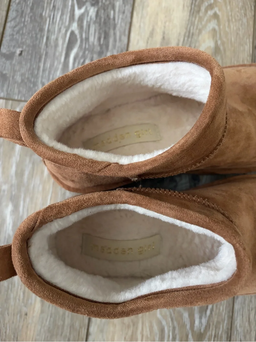 Madden Girl Embrace Suede Slip-On Platform Chestnut Mini Ankle Boots